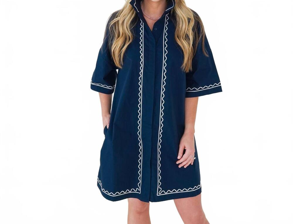 NEW CARYN LAWN shelby dress in navy with white trim